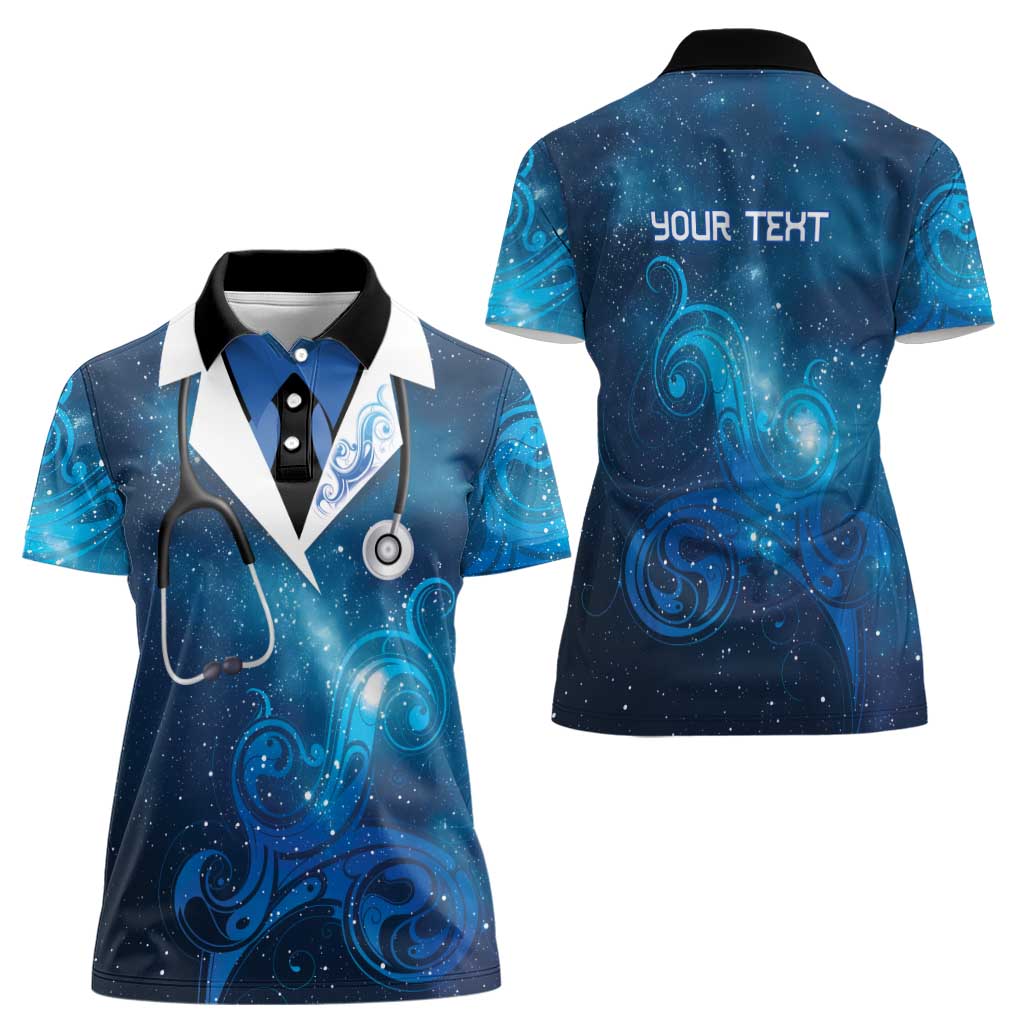 New Zealand Nurses RN Personalised Women Polo Shirt Galaxy Stethoscope Maori Motif