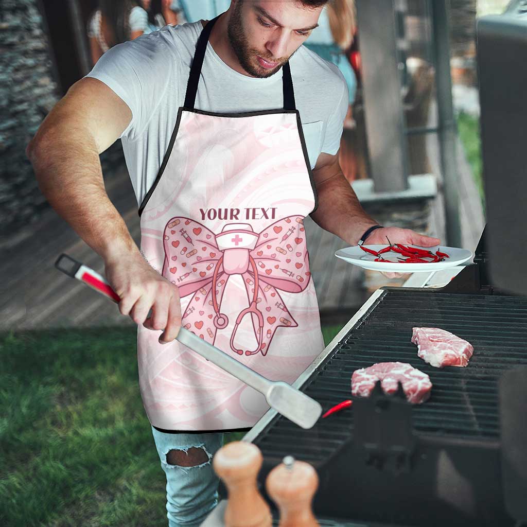 New Zealand Nurses RN Personalised Apron Pink Stethoscope Coquette Bow Maori Motif