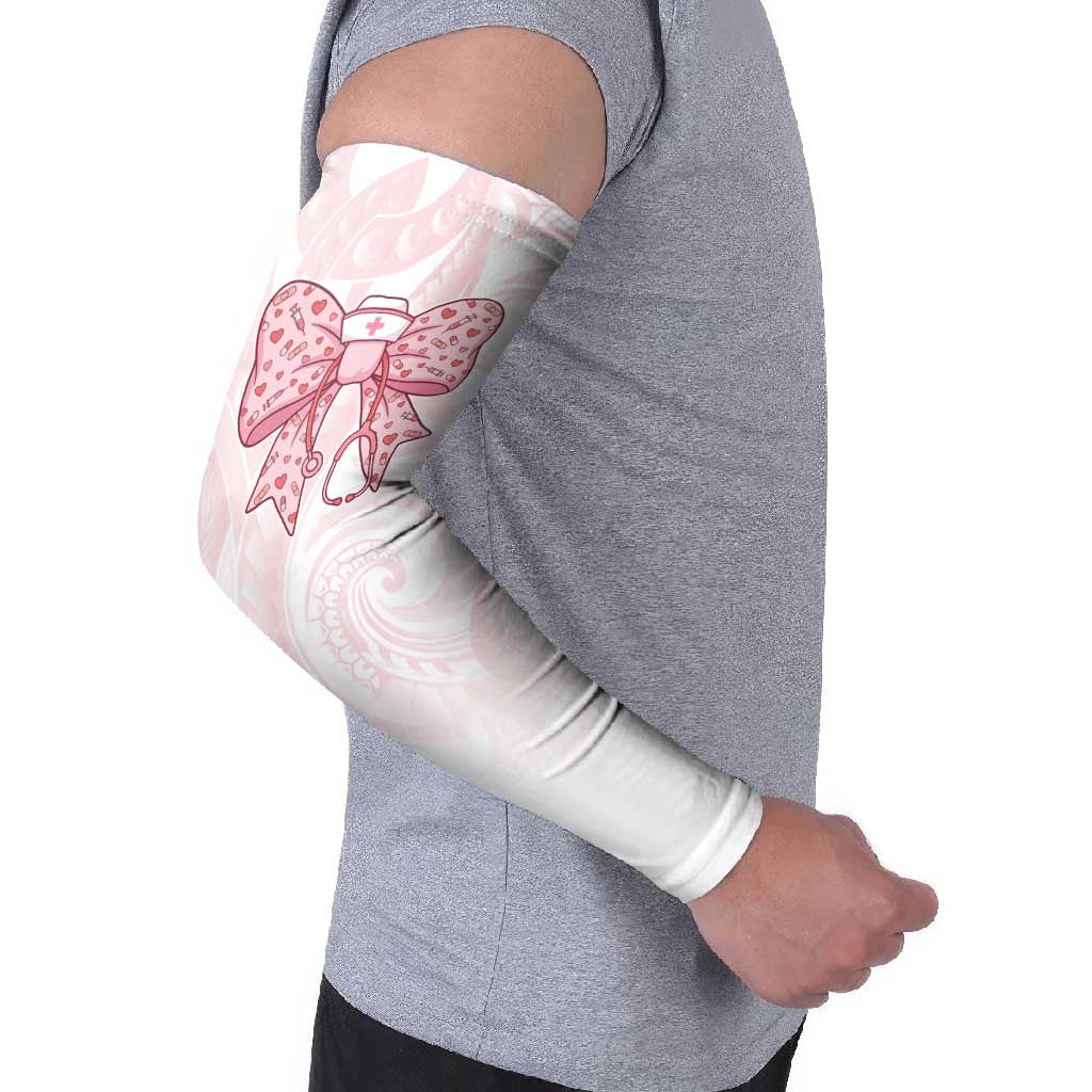New Zealand Nurses RN Personalised Arm Sleeves Pink Stethoscope Coquette Bow Maori Motif