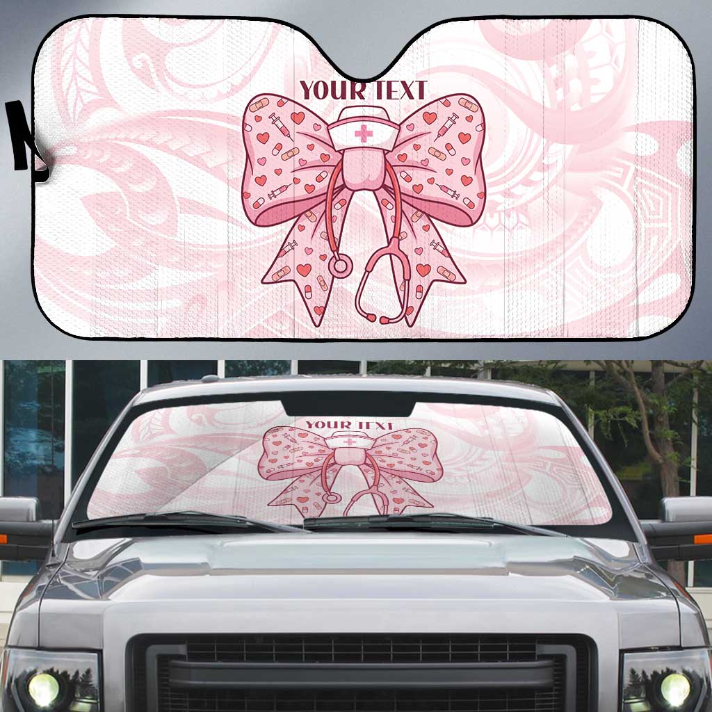 New Zealand Nurses RN Personalised Auto Sun Shade Pink Stethoscope Coquette Bow Maori Motif