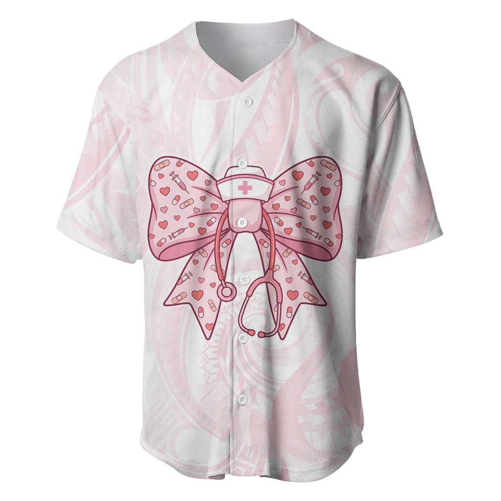 New Zealand Nurses RN Personalised Baseball Jersey Pink Stethoscope Coquette Bow Maori Motif