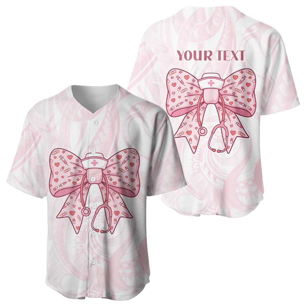 New Zealand Nurses RN Personalised Baseball Jersey Pink Stethoscope Coquette Bow Maori Motif