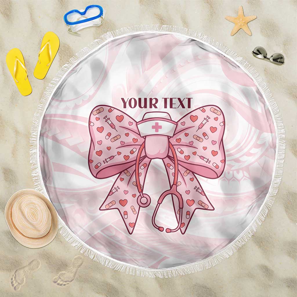 New Zealand Nurses RN Personalised Beach Blanket Pink Stethoscope Coquette Bow Maori Motif