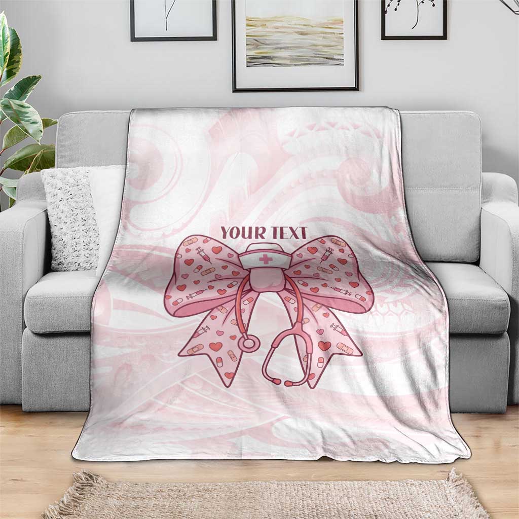 New Zealand Nurses RN Personalised Blanket Pink Stethoscope Coquette Bow Maori Motif