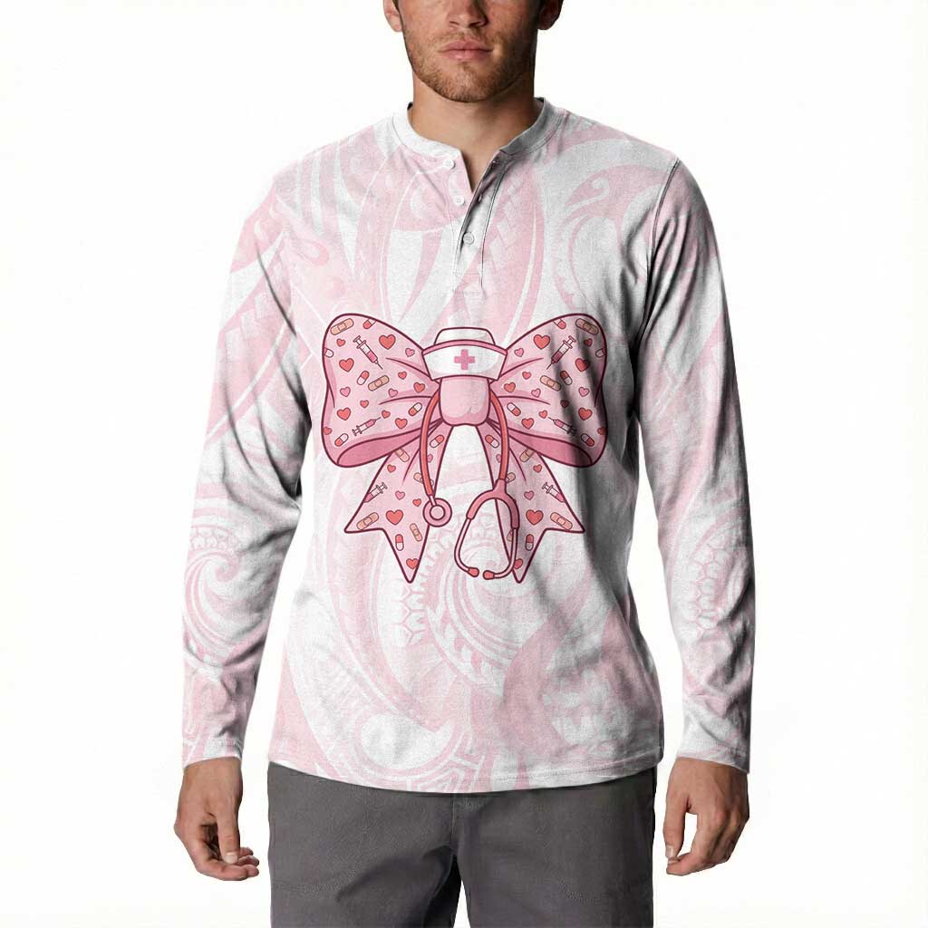 New Zealand Nurses RN Personalised Button Sweatshirt Pink Stethoscope Coquette Bow Maori Motif