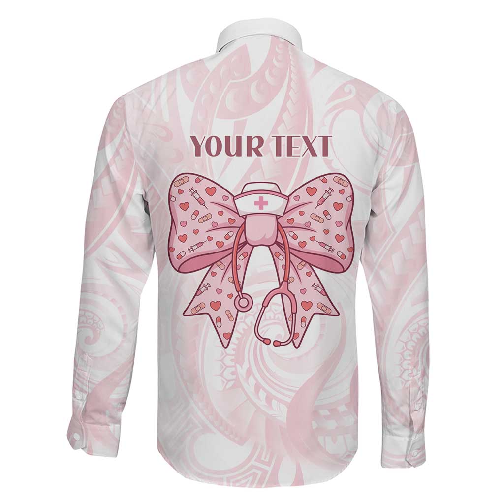 New Zealand Nurses RN Personalised Family Matching Long Sleeve Bodycon Dress and Hawaiian Shirt Pink Stethoscope Coquette Bow Maori Motif LT9 - Polynesian Pride
