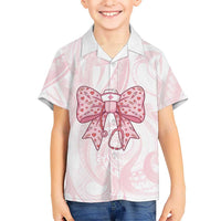 New Zealand Nurses RN Personalised Family Matching Off Shoulder Maxi Dress and Hawaiian Shirt Pink Stethoscope Coquette Bow Maori Motif LT9 Son's Shirt Pink - Polynesian Pride