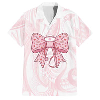 New Zealand Nurses RN Personalised Family Matching Short Sleeve Bodycon Dress and Hawaiian Shirt Pink Stethoscope Coquette Bow Maori Motif LT9 Dad's Shirt - Short Sleeve Pink - Polynesian Pride