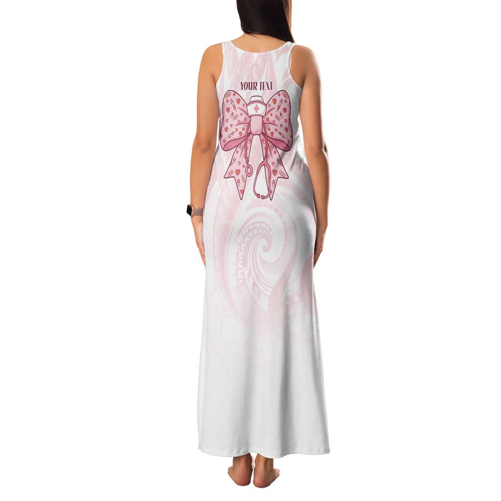 New Zealand Nurses RN Personalised Family Matching Tank Maxi Dress and Hawaiian Shirt Pink Stethoscope Coquette Bow Maori Motif LT9 - Polynesian Pride