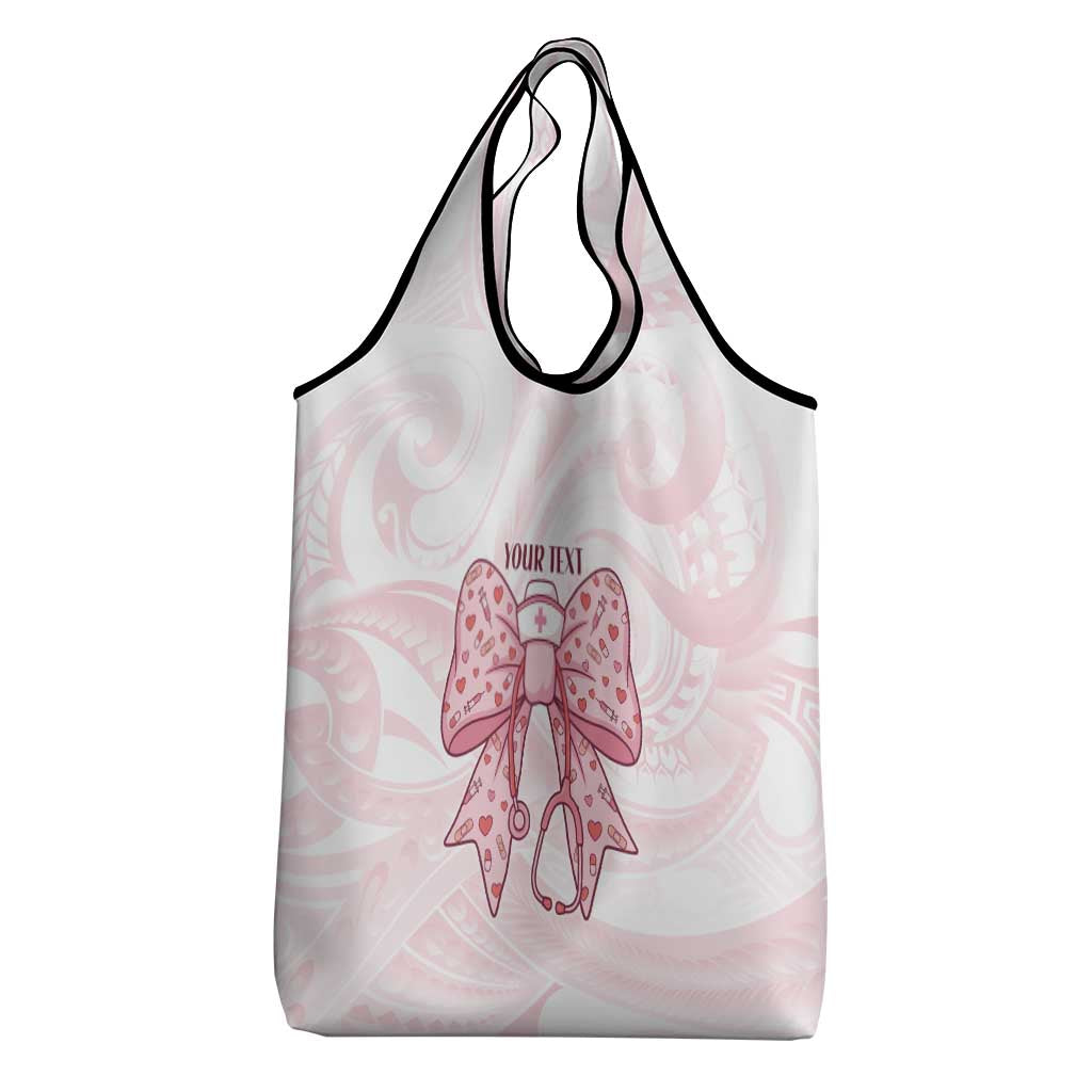 New Zealand Nurses RN Personalised Grocery Bag Pink Stethoscope Coquette Bow Maori Motif