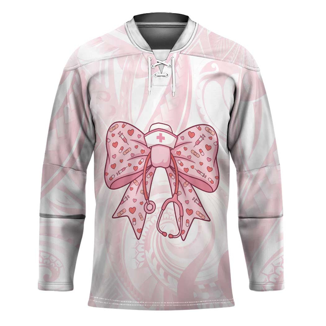 New Zealand Nurses RN Personalised Hockey Jersey Pink Stethoscope Coquette Bow Maori Motif