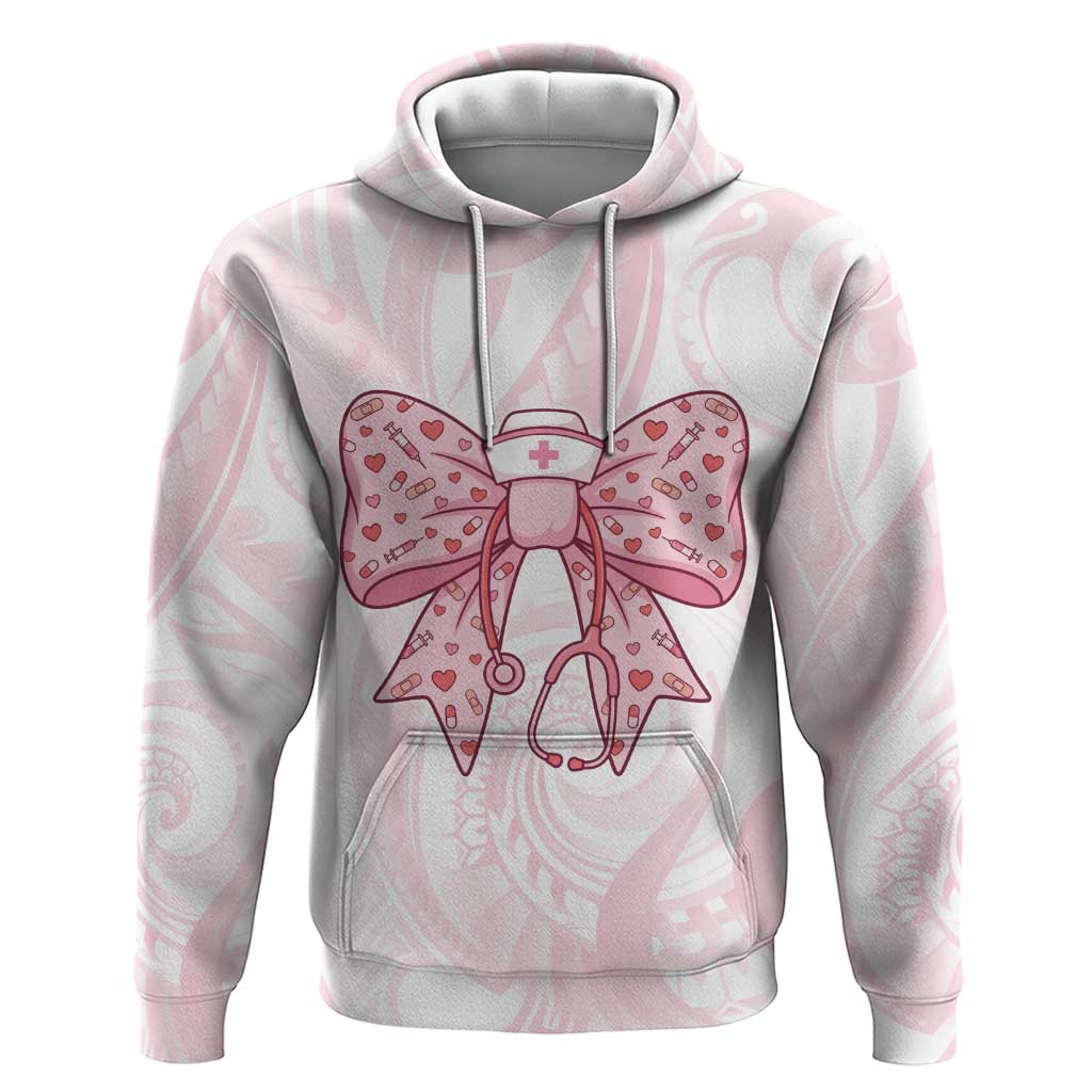 New Zealand Nurses RN Personalised Hoodie Pink Stethoscope Coquette Bow Maori Motif