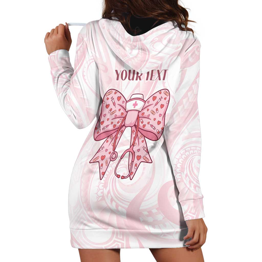New Zealand Nurses RN Personalised Hoodie Dress Pink Stethoscope Coquette Bow Maori Motif LT9 - Polynesian Pride