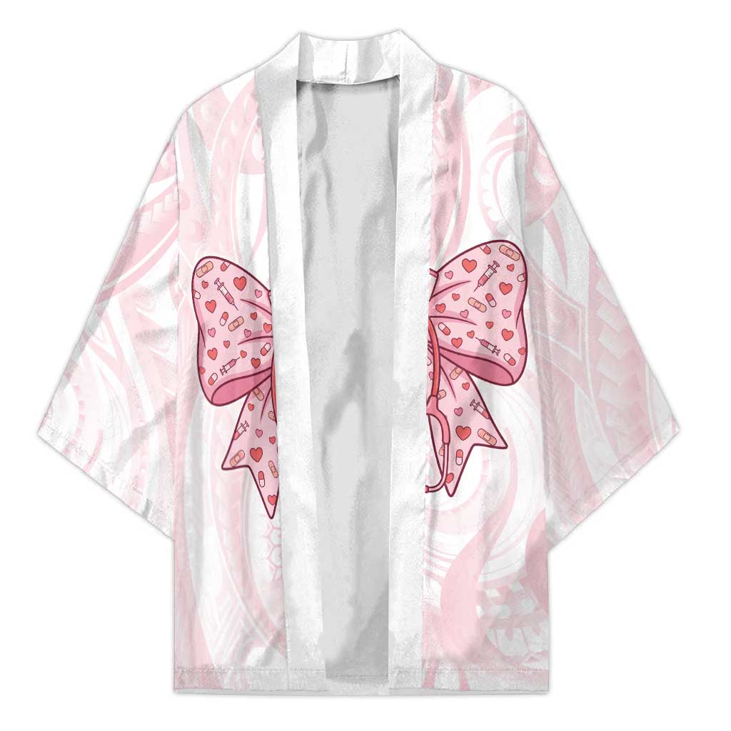 New Zealand Nurses RN Personalised Kimono Pink Stethoscope Coquette Bow Maori Motif