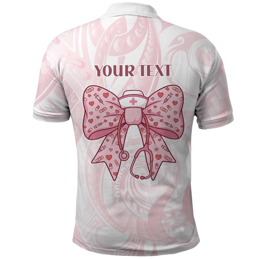 New Zealand Nurses RN Personalised Polo Shirt Pink Stethoscope Coquette Bow Maori Motif