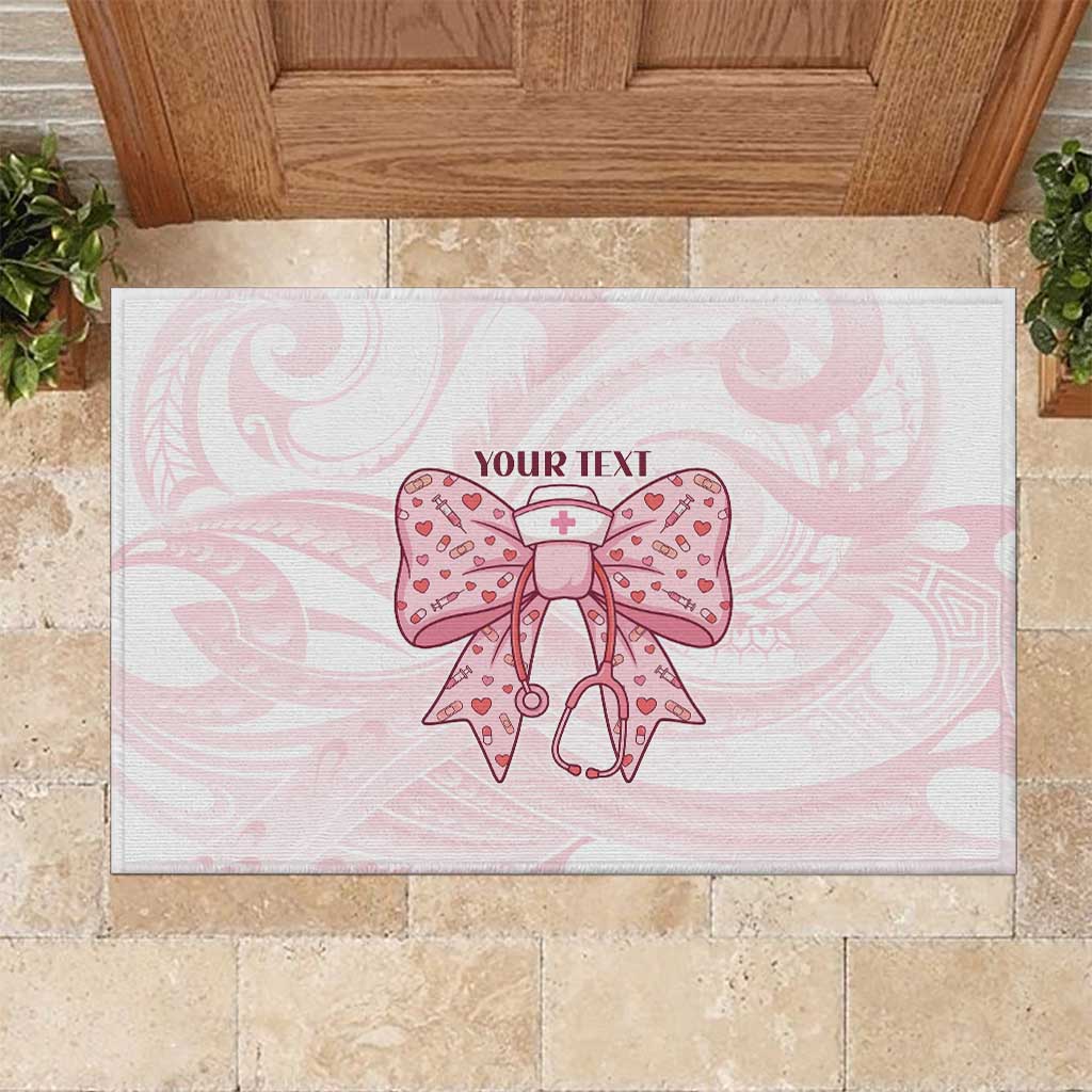 New Zealand Nurses RN Personalised Rubber Doormat Pink Stethoscope Coquette Bow Maori Motif