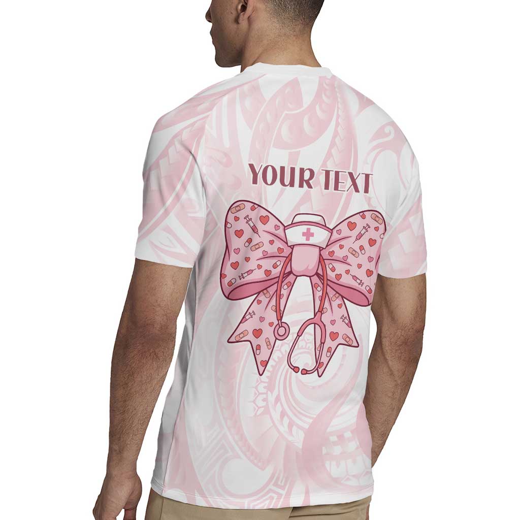New Zealand Nurses RN Personalised Rugby Jersey Pink Stethoscope Coquette Bow Maori Motif