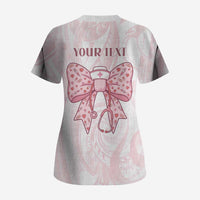 New Zealand Nurses RN Personalised Scrub Top Pink Stethoscope Coquette Bow Maori Motif