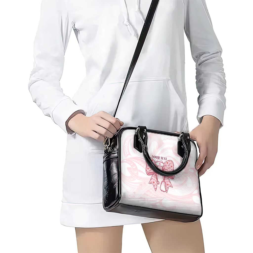 New Zealand Nurses RN Personalised Shoulder Handbag Pink Stethoscope Coquette Bow Maori Motif