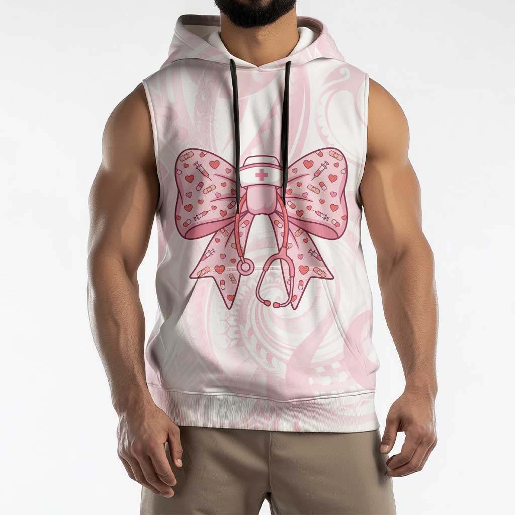 New Zealand Nurses RN Personalised Sleeveless Hoodie Pink Stethoscope Coquette Bow Maori Motif