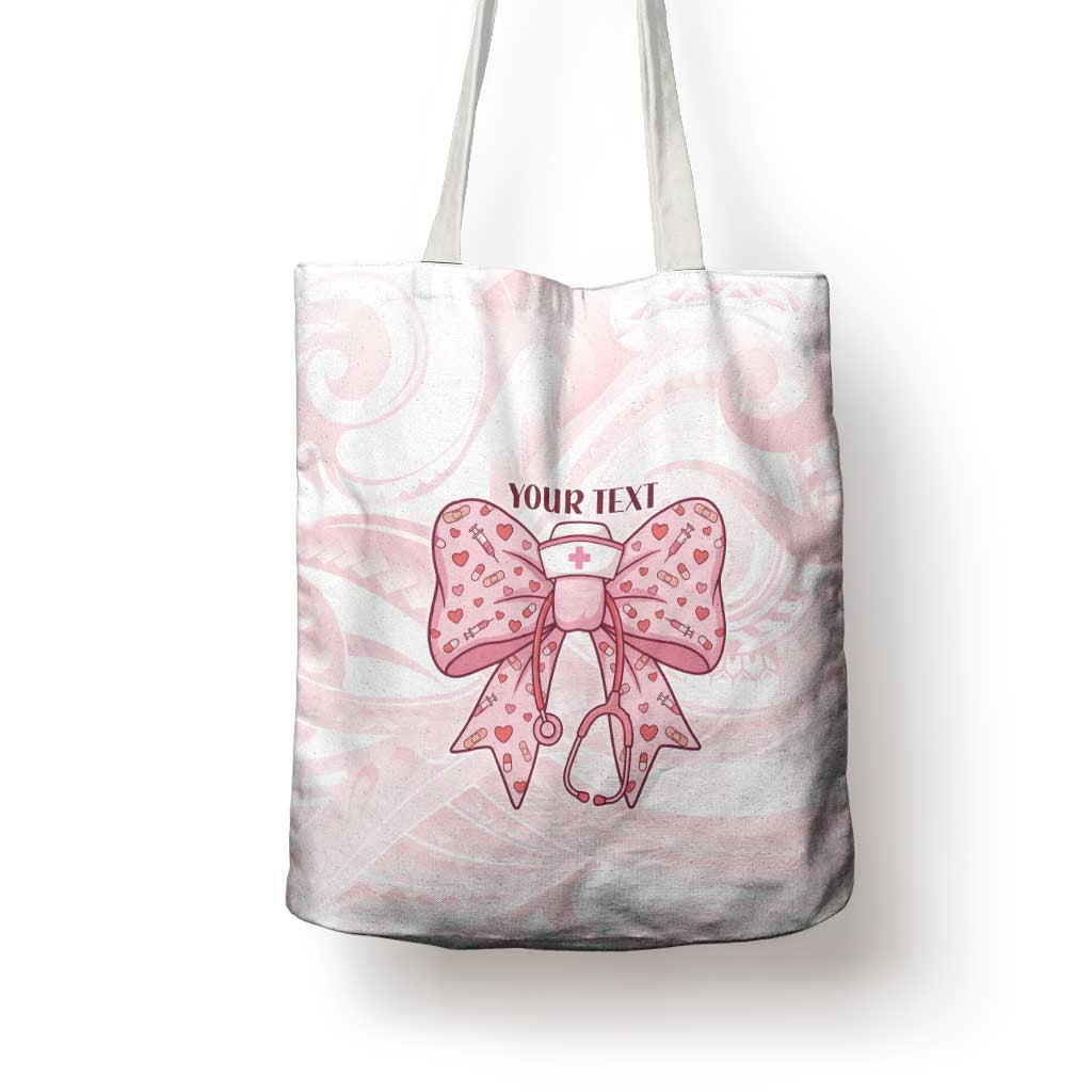 New Zealand Nurses RN Personalised Tote Bag Pink Stethoscope Coquette Bow Maori Motif