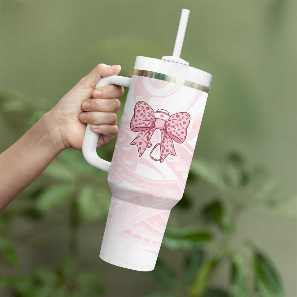 New Zealand Nurses RN Personalised Tumbler With Handle Pink Stethoscope Coquette Bow Maori Motif