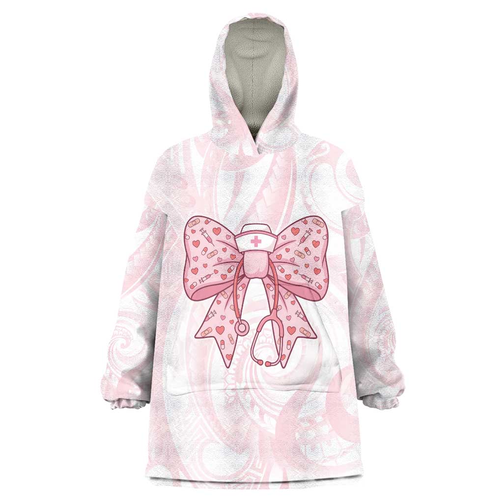 New Zealand Nurses RN Personalised Wearable Blanket Hoodie Pink Stethoscope Coquette Bow Maori Motif