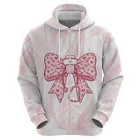 New Zealand Nurses RN Personalised Zip Hoodie Pink Stethoscope Coquette Bow Maori Motif