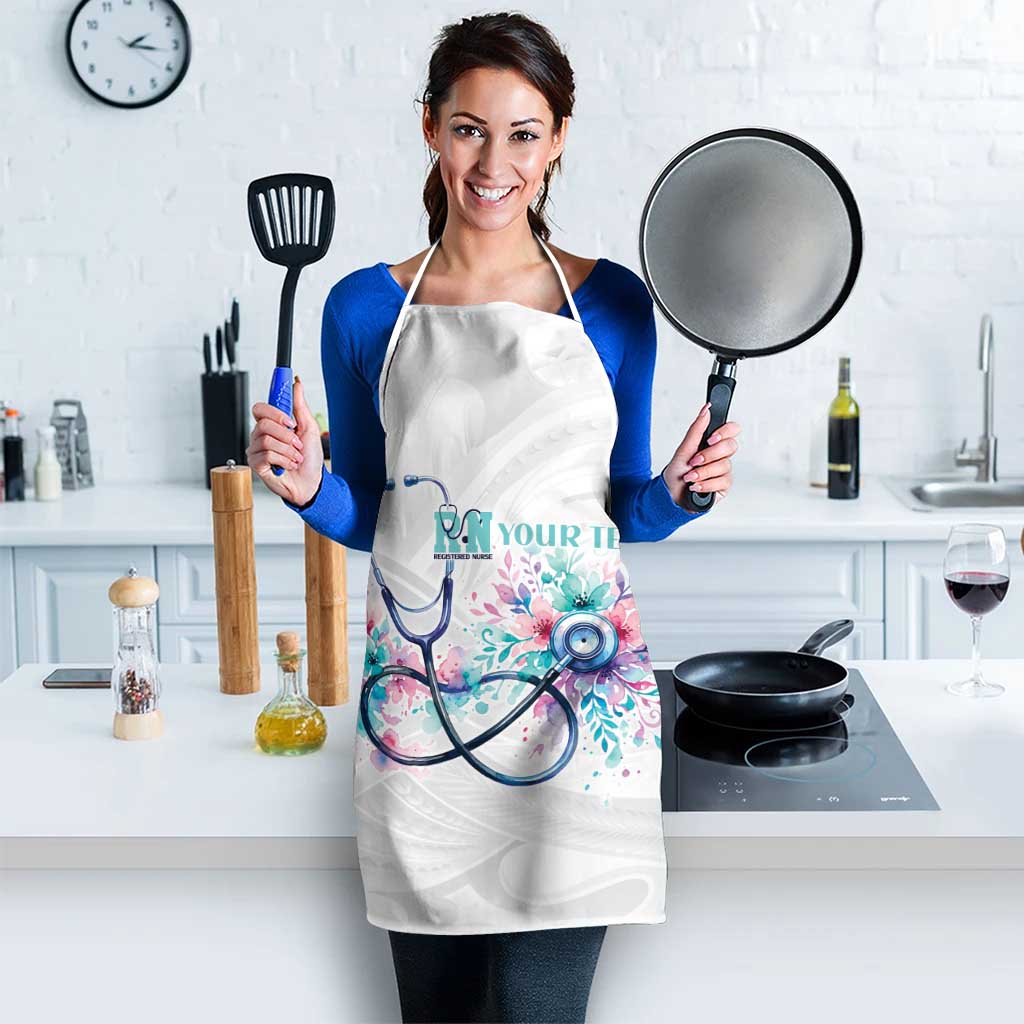 New Zealand Nurses RN Personalised Apron Stethoscope Floral Maori Motif