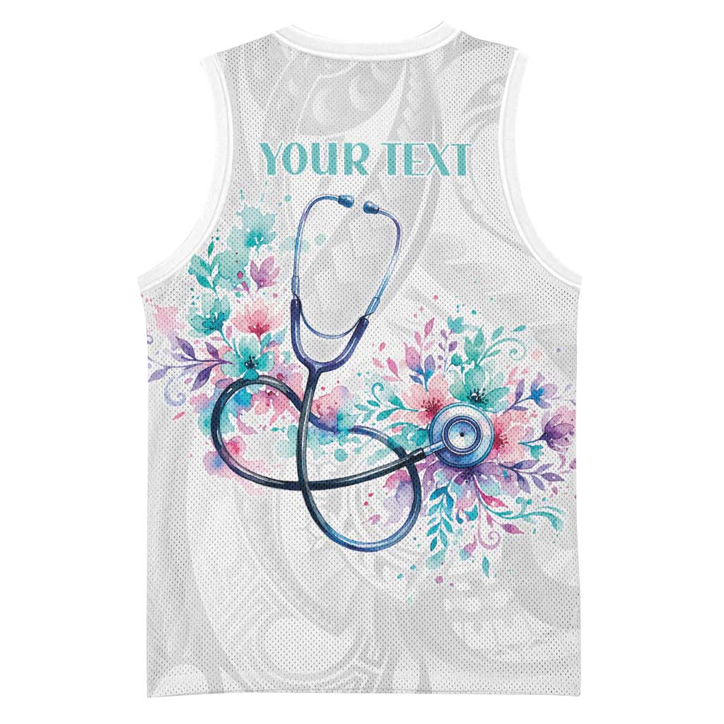New Zealand Nurses RN Personalised Basketball Jersey Stethoscope Floral Maori Motif