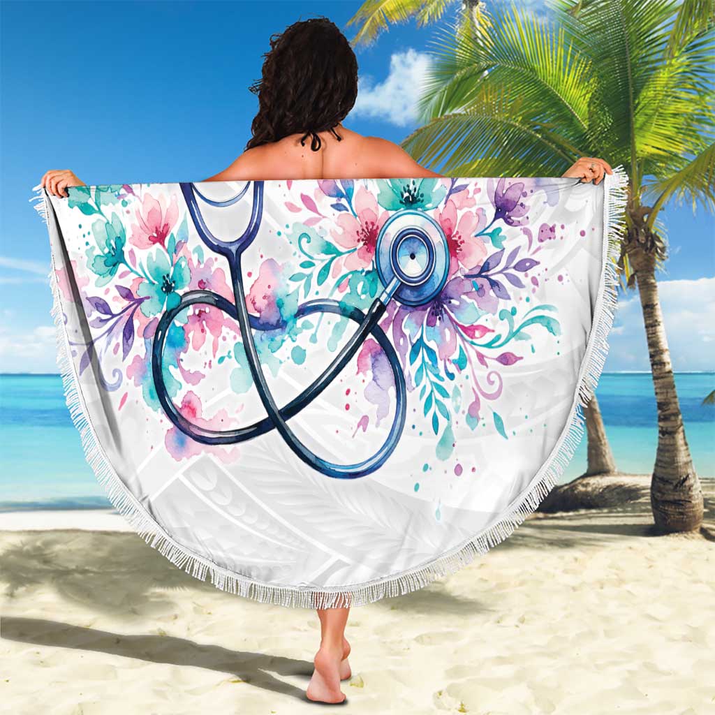 New Zealand Nurses RN Personalised Beach Blanket Stethoscope Floral Maori Motif