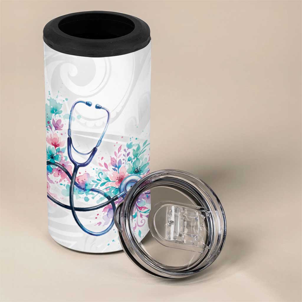 New Zealand Nurses RN Personalised 4 in 1 Can Cooler Tumbler Stethoscope Floral Maori Motif