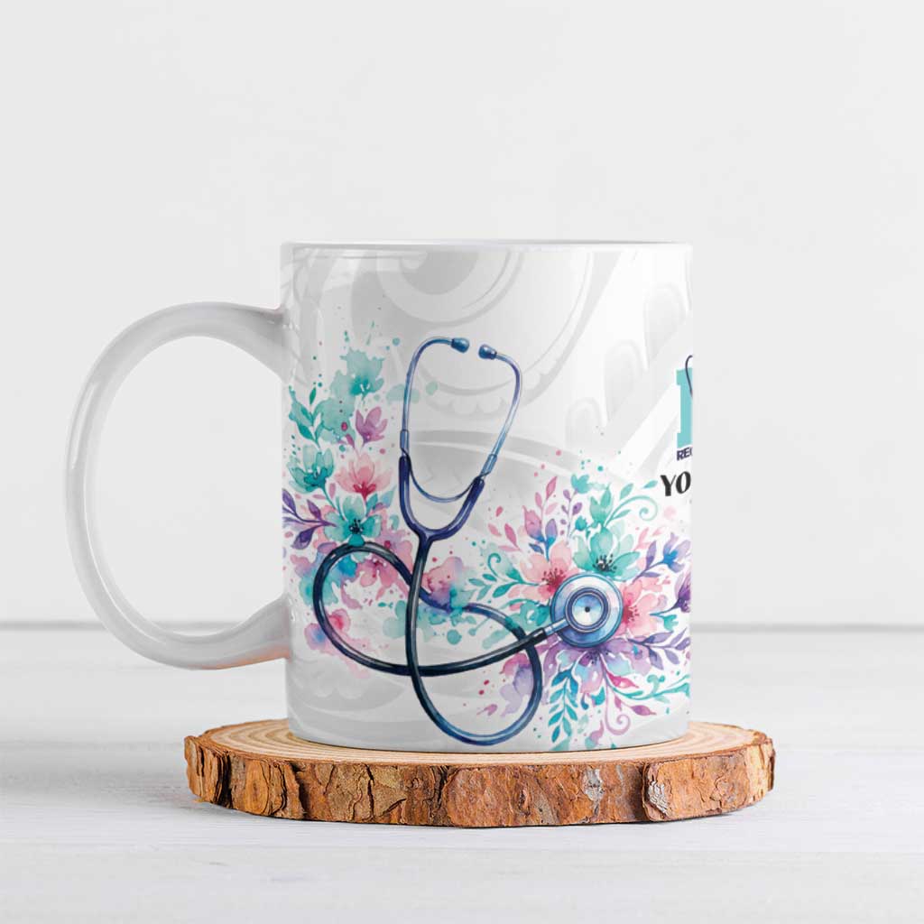 New Zealand Nurses RN Personalised Ceramic Mug Stethoscope Floral Maori Motif