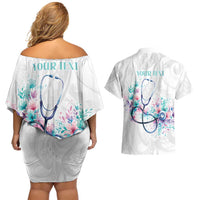 New Zealand Nurses RN Personalised Couples Matching Off Shoulder Short Dress and Hawaiian Shirt Stethoscope Floral Maori Motif LT9 - Polynesian Pride