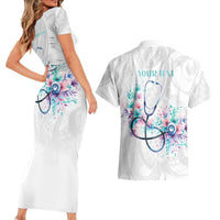 New Zealand Nurses RN Personalised Couples Matching Short Sleeve Bodycon Dress and Hawaiian Shirt Stethoscope Floral Maori Motif LT9 - Polynesian Pride