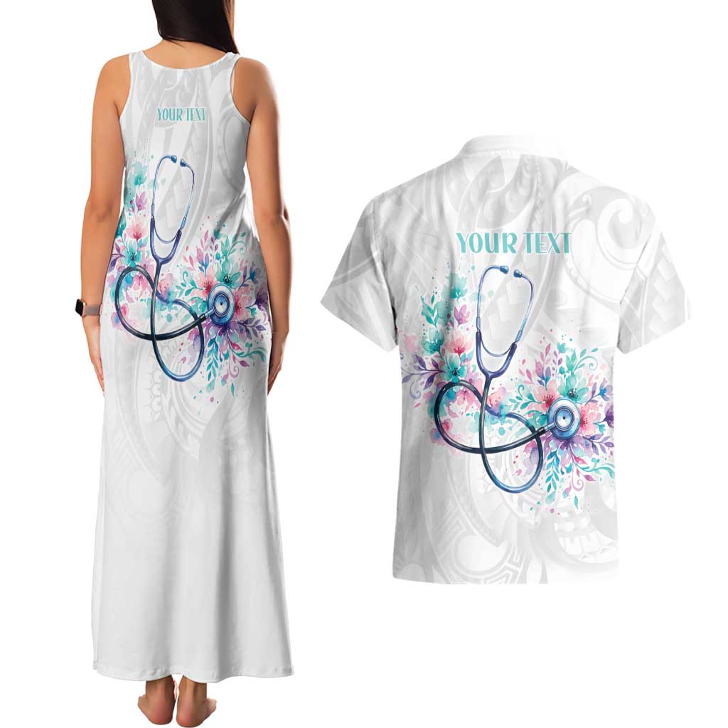 New Zealand Nurses RN Personalised Couples Matching Tank Maxi Dress and Hawaiian Shirt Stethoscope Floral Maori Motif LT9 - Polynesian Pride