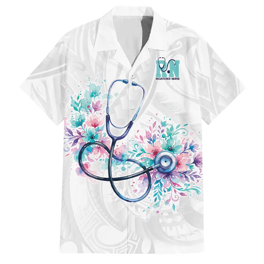 New Zealand Nurses RN Personalised Family Matching Long Sleeve Bodycon Dress and Hawaiian Shirt Stethoscope Floral Maori Motif LT9 Dad's Shirt - Short Sleeve White - Polynesian Pride