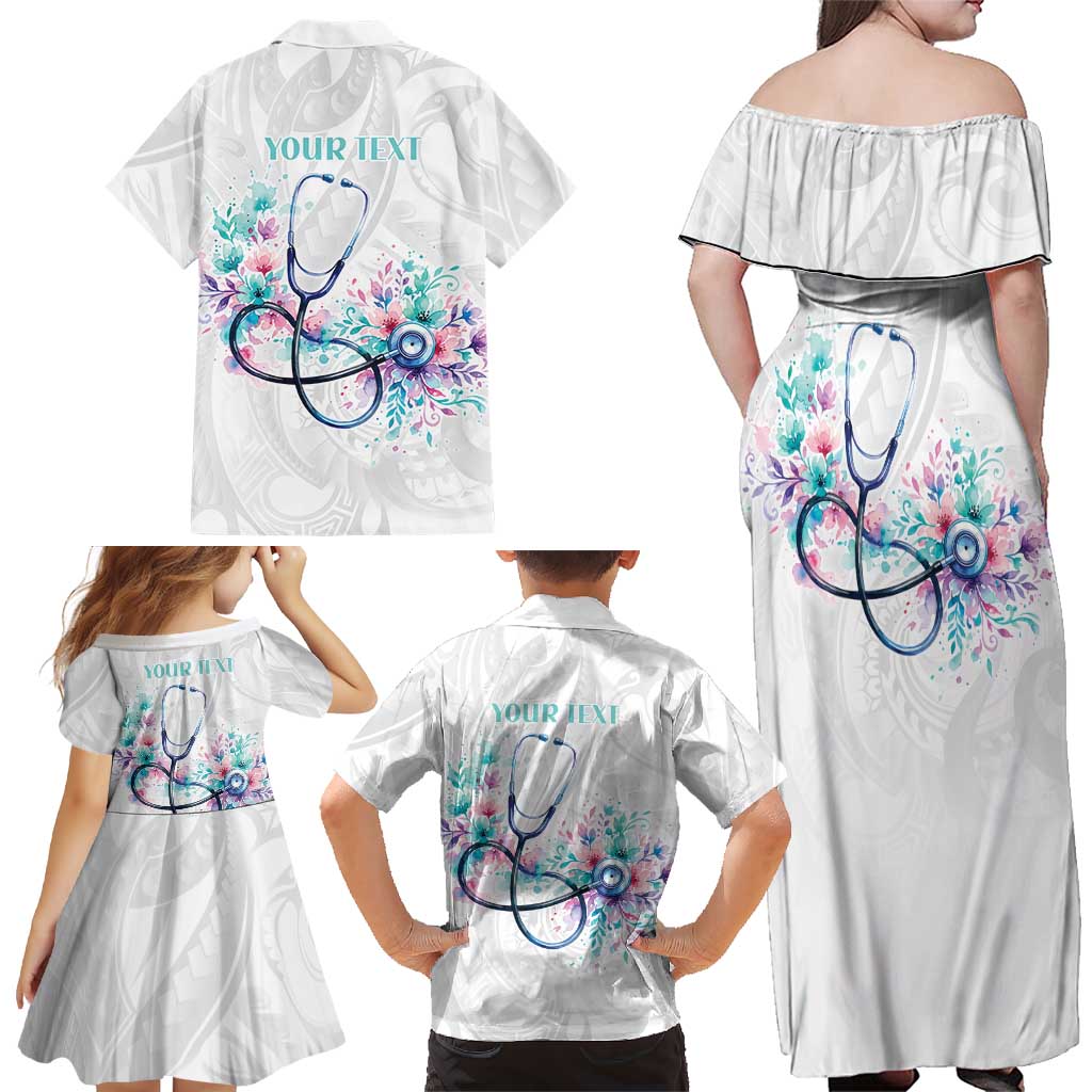 New Zealand Nurses RN Personalised Family Matching Off Shoulder Maxi Dress and Hawaiian Shirt Stethoscope Floral Maori Motif LT9 - Polynesian Pride