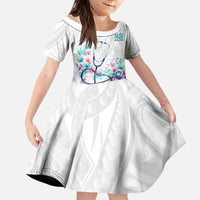 New Zealand Nurses RN Personalised Family Matching Puletasi and Hawaiian Shirt Stethoscope Floral Maori Motif LT9 Daughter's Dress White - Polynesian Pride
