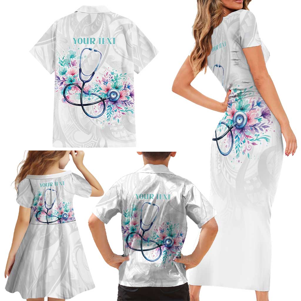 New Zealand Nurses RN Personalised Family Matching Short Sleeve Bodycon Dress and Hawaiian Shirt Stethoscope Floral Maori Motif LT9 - Polynesian Pride