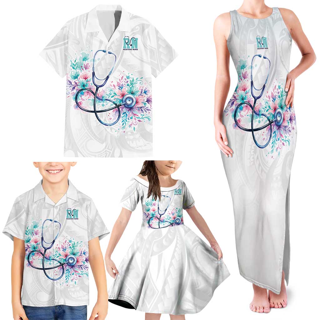 New Zealand Nurses RN Personalised Family Matching Tank Maxi Dress and Hawaiian Shirt Stethoscope Floral Maori Motif LT9 - Polynesian Pride