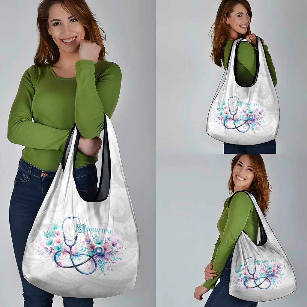 New Zealand Nurses RN Personalised Grocery Bag Stethoscope Floral Maori Motif