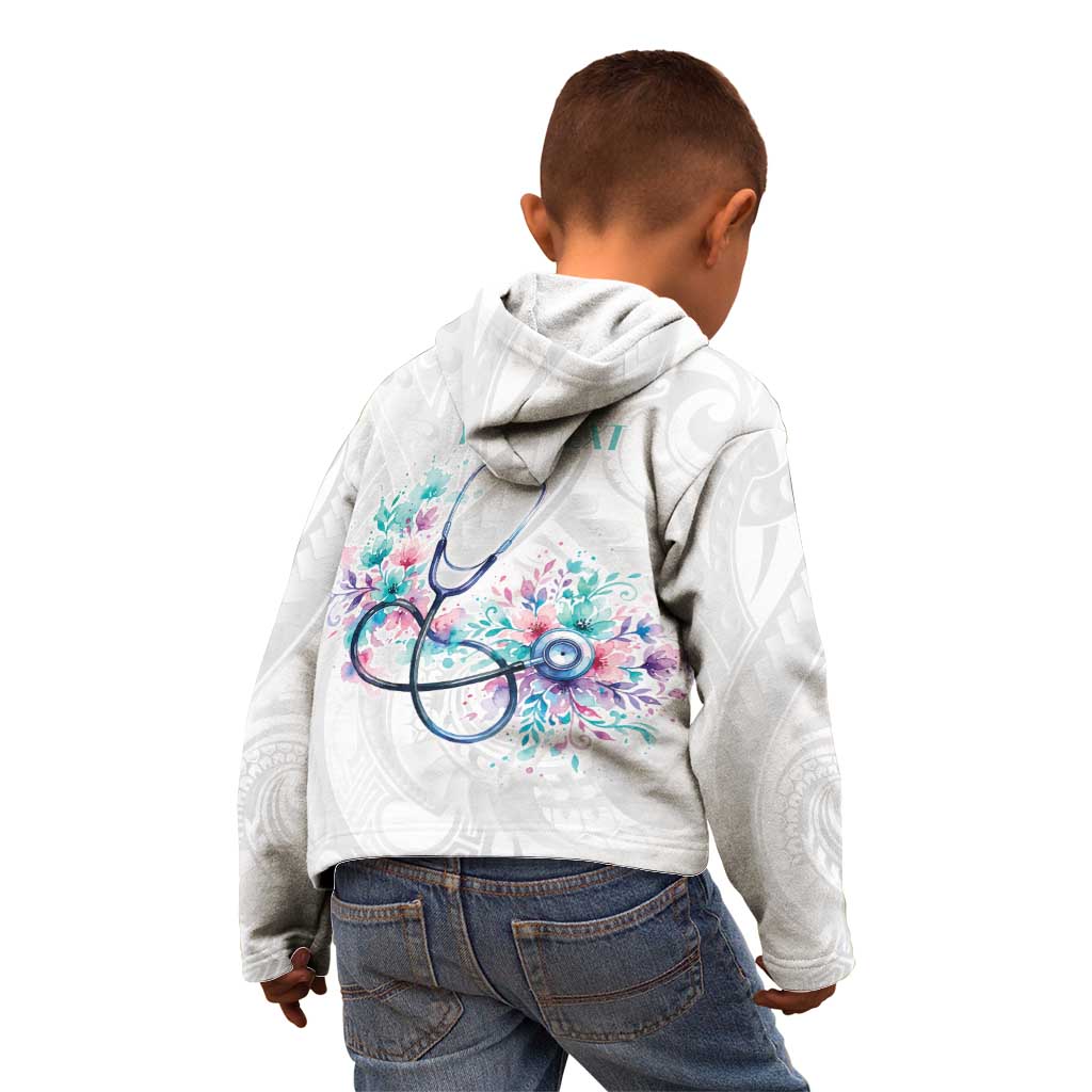 New Zealand Nurses RN Personalised Kid Hoodie Stethoscope Floral Maori Motif