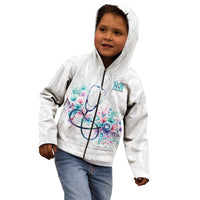 New Zealand Nurses RN Personalised Kid Hoodie Stethoscope Floral Maori Motif