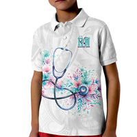 New Zealand Nurses RN Personalised Kid Polo Shirt Stethoscope Floral Maori Motif