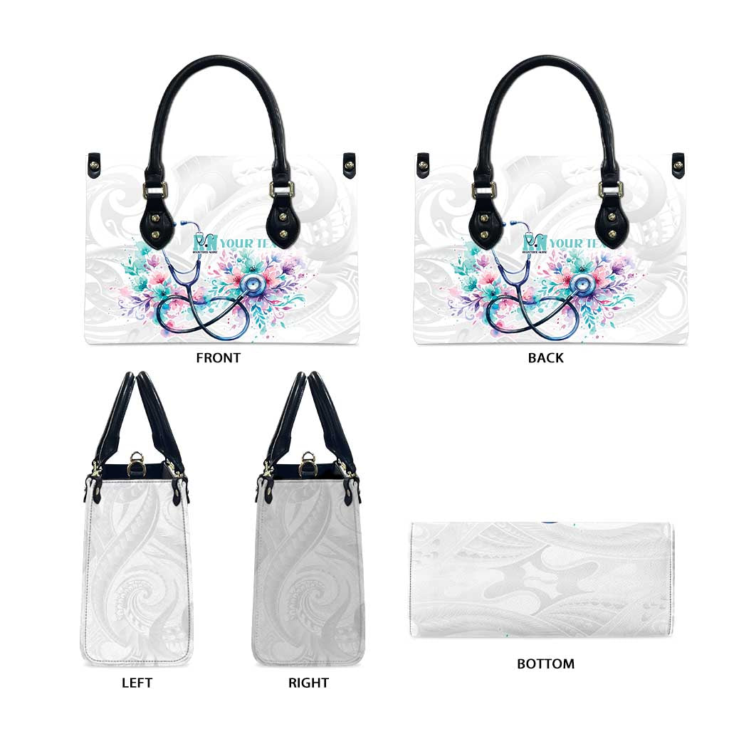 New Zealand Nurses RN Personalised Leather Bag Stethoscope Floral Maori Motif