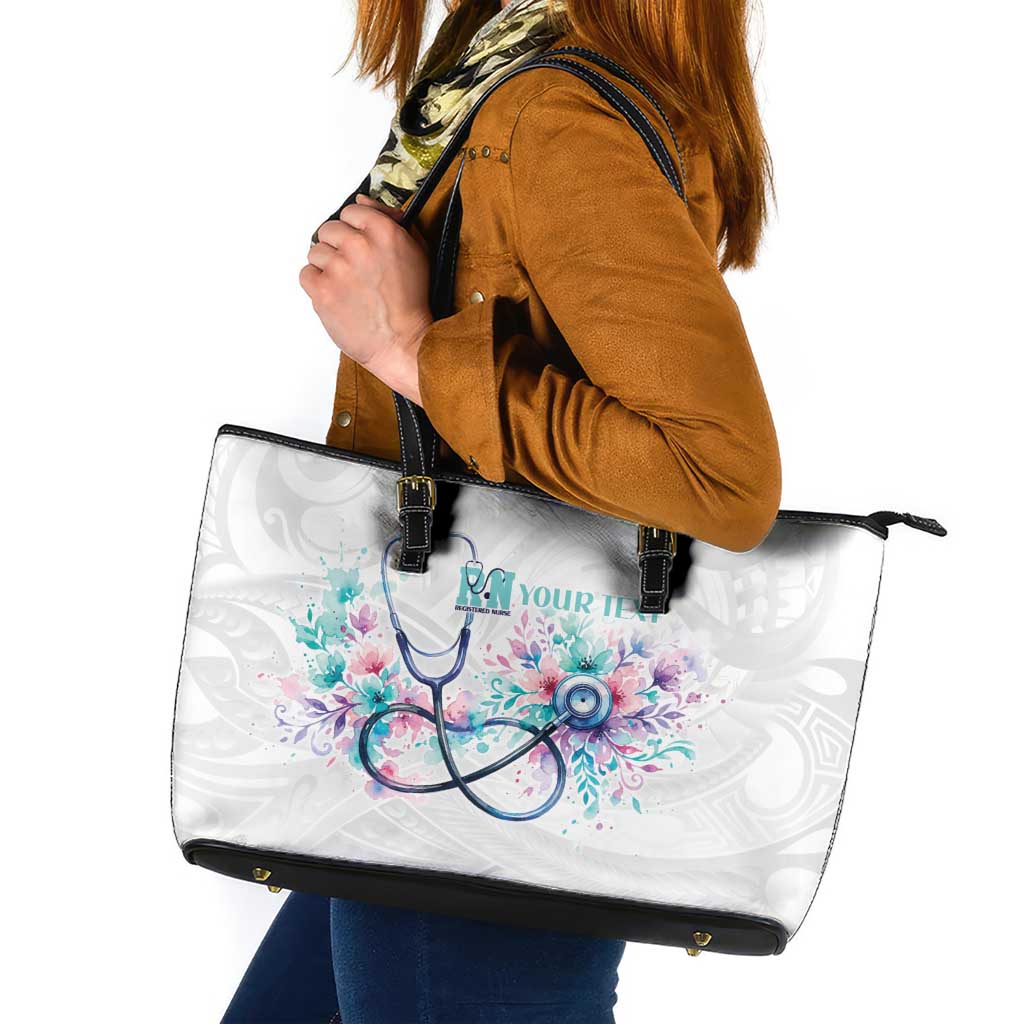 New Zealand Nurses RN Personalised Leather Tote Bag Stethoscope Floral Maori Motif