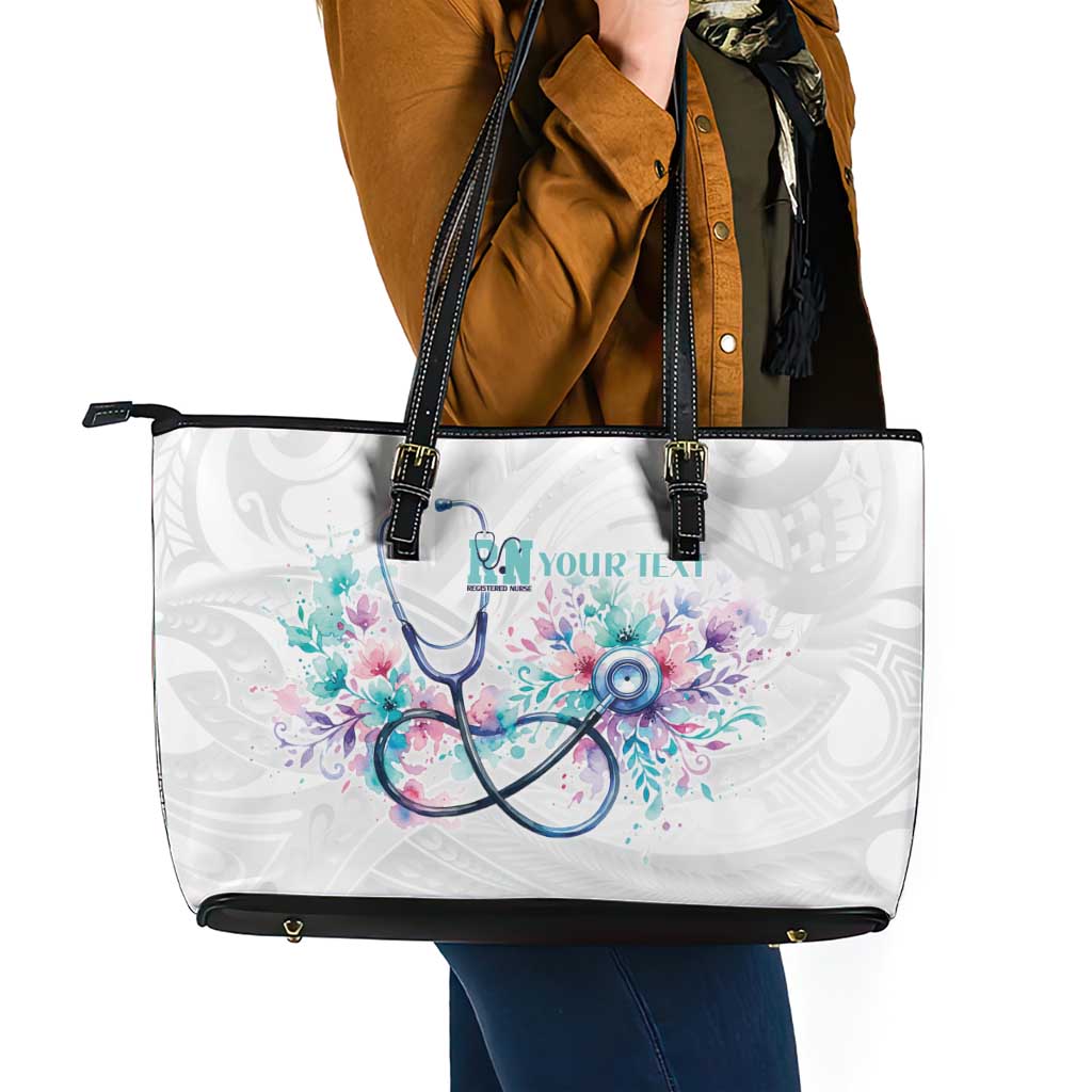 New Zealand Nurses RN Personalised Leather Tote Bag Stethoscope Floral Maori Motif