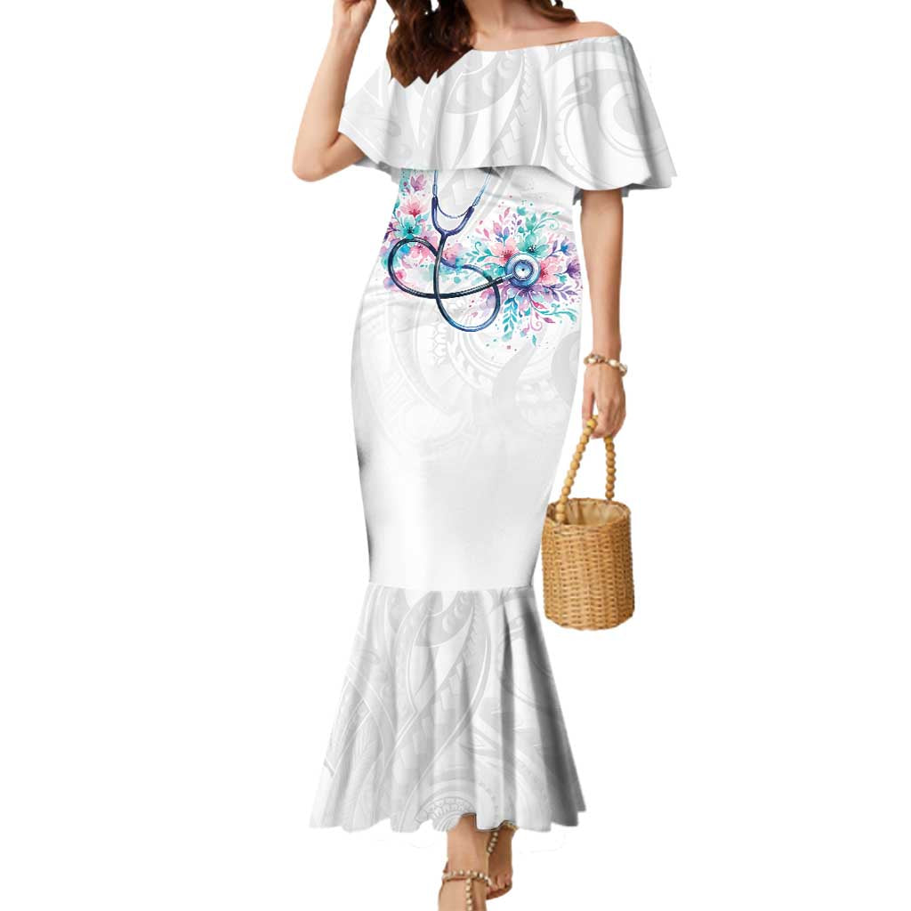 New Zealand Nurses RN Personalised Mermaid Dress Stethoscope Floral Maori Motif