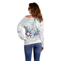 New Zealand Nurses RN Personalised Off Shoulder Sweater Stethoscope Floral Maori Motif